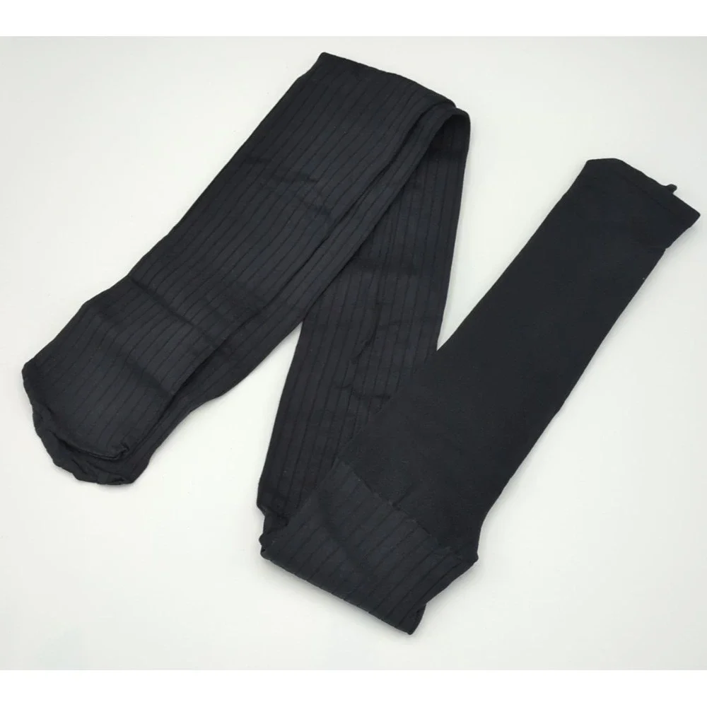 L'eggs 1 Pair Tights Size B Textured Jet Black Ribbed Fashion Opaque Spring Fall